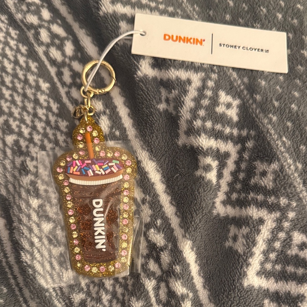 Stoney Clover Lane Dunkin' Keychain with Pink and Brown Accents